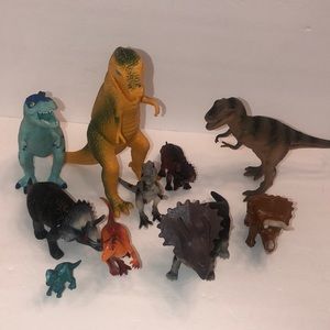 Lot of 11 Dinosaurs different sizes brands hard plastic some soft, tallest 7”